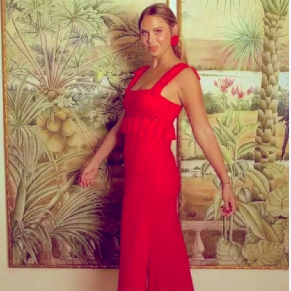 ANTONIO MELANI Red Ruched Ruffled Maxi Dress - Picture 2 of 4